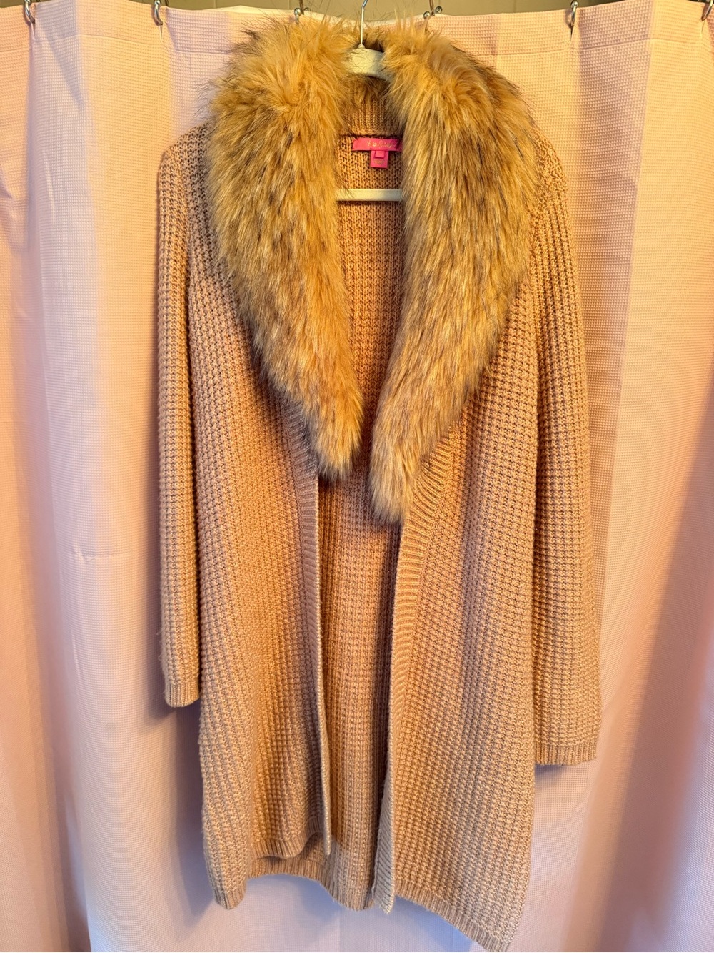 Lilly Pulitzer Camel Knit Cardigan with Faux-Fur Shawl Collar